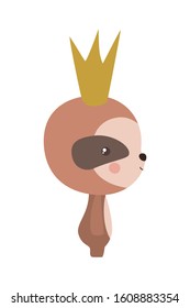 Cute sloth with crown design, Animal zoo life nature character childhood and adorable theme Vector illustration