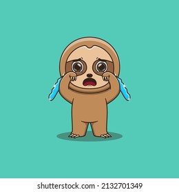 cute sloth crying with tears