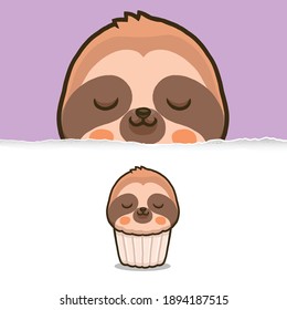 Cute sloth cupcake, animal character design.