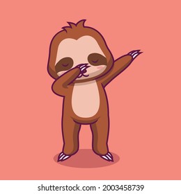 Cute sloth dabbing cartoon illustration The Concept of Isolated Technology. Flat Cartoon Style Suitable for Landing Web Pages, Banners, Flyers, Stickers, Cards