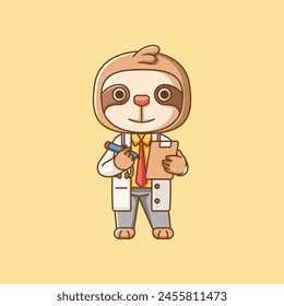 Cute sloth doctor medical personnel chibi character mascot icon flat line art style illustration concept cartoon