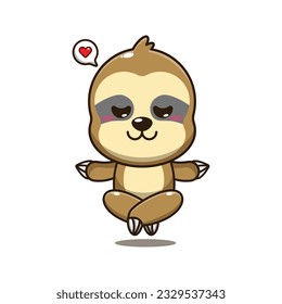 cute sloth doing meditation yoga cartoon vector illustration.