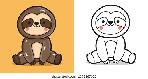 A Cute Sloth doll sit down illustration for design element or coloring book element