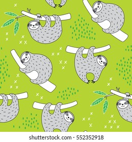 Cute Sloth Doodle Pattern