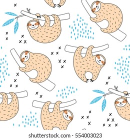 Cute Sloth Doodle Pattern