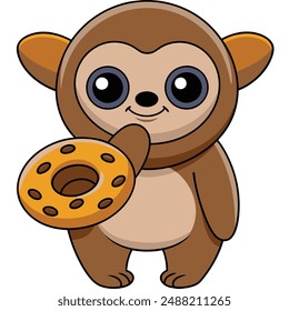 Cute Sloth With Doughnut Cartoon Vector Kawaii Icon. Animal Food And Drink Illustration