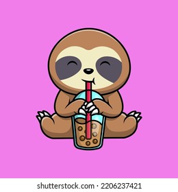 Cute Sloth Drink Boba Milk Tea Cartoon Vector Icons Illustration. Flat Cartoon Concept. Suitable for any creative project.
