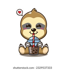 cute sloth drink boba milk tea cartoon vector illustration.