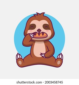 Cute sloth eating bread cartoon illustration The Concept of Isolated Technology. Flat Cartoon Style Suitable for Landing Web Pages, Banners, Flyers, Stickers, Cards
