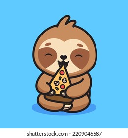 Cute sloth eating pizza mascot vector illustration