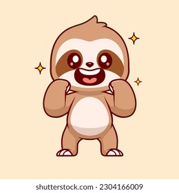 Cute Sloth Excited Cartoon Vector Icon Illustration. Animal Nature Icon Concept Isolated Premium Vector. Flat Cartoon Style