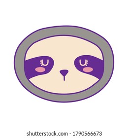 Cute sloth face cartoon line and fill style icon design, Animal zoo life nature and character theme Vector illustration