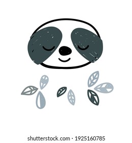 Cute sloth face close-up. Vector illustration in the Scandinavian style