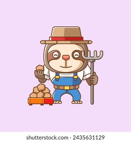 Cute sloth farmers harvest fruit and vegetables cartoon animal character mascot icon flat style illustration concept set