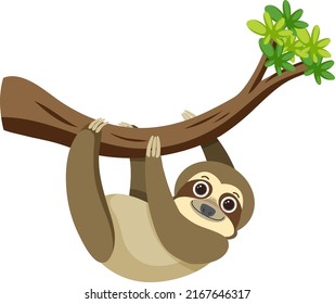 Cute sloth in flat cartoon style illustration