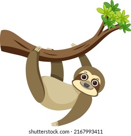 Cute sloth in flat cartoon style illustration