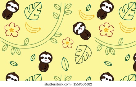 Cute sloth with flowers  pattern