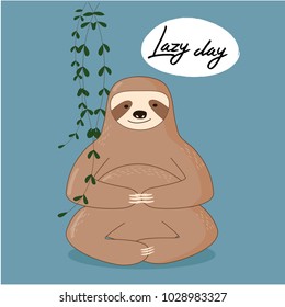 Cute sloth with garland. Vector illustration. Fun poster