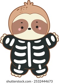 Cute sloth halloween version. Funny baby sloth animal series halloween illustration.A cute sloth wearing a skull costume