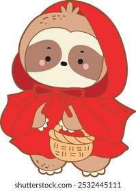 Cute sloth halloween version. Funny baby sloth animal series halloween illustration.
A baby sloth wearing a red riding hood costume