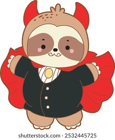 Cute sloth halloween version. Funny baby sloth animal series halloween illustration.
A baby sloth wearing a vampire costume
