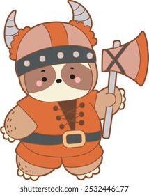 Cute sloth halloween version. Funny baby sloth animal series halloween illustration.
A cute sloth wearing a viking costume