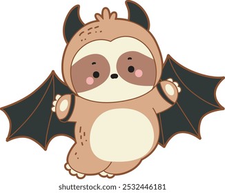 Cute sloth halloween version. Funny baby sloth animal series halloween illustration.
A baby sloth wearing a bat costume