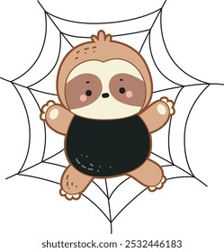 Cute sloth halloween version. Funny baby sloth animal series halloween illustration.
A cute sloth stuck in the spider's web