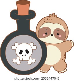 Cute sloth halloween version. Funny baby sloth animal series halloween illustration.
A baby sloth bring a big toxic potion