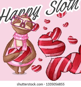 Cute Sloth hand drawn illustration. Cute sloth cartoon. Cute animal character vector. -Vector
