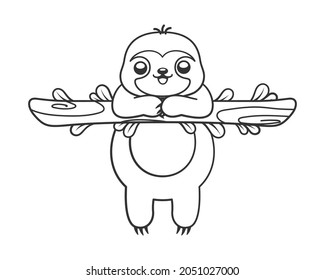 Cute sloth hanging on a branch line art outline clipart vector illustration. Animal mammal easy simple coloring book page activity worksheet for kids.
