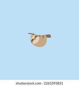 Cute sloth hanging on a branch flat design, vector illustration