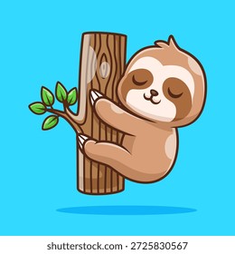 Lindo perezoso colgando en la ilustración del icono del Vector de la historieta del árbol de la rama. Icono de Naturaleza Animal Concepto Aislado Premium Vector. Estilo plano de la historieta