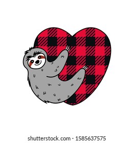 
Cute sloth hanging on a checkered heart. Vector illustration for Valentines Day. Cartoon style.