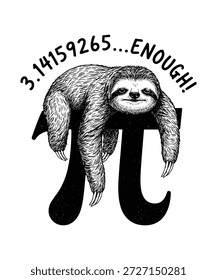 Nettes Faultier, das an einem Pi-Symbol mit Mathematik-Witz hängt