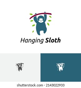 Cute Sloth Hanging Tree Branch Jungle Nature Logo