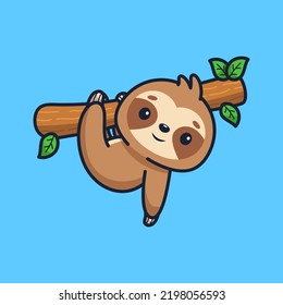 Cute sloth hanging vector cartoon illustration