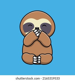 Cute Sloth Happy Cartoon Vector Icon Illustration. Animal Icon Concept Isolated Premium Vector.