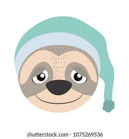 cute sloth head animal with sleeping hat