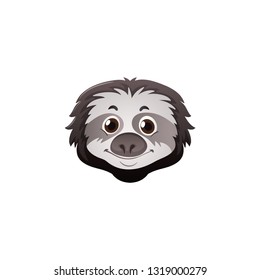 cute sloth head cartoon vector on white background
