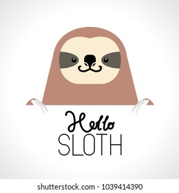 Cute sloth head design on white background. Wild Animal. Vector illustration