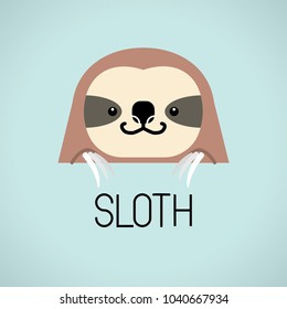 Cute sloth head design on blue background. Wild Animal. Vector illustration