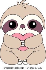 Cute sloth with heart illustration. Animal clipart to create worksheets  