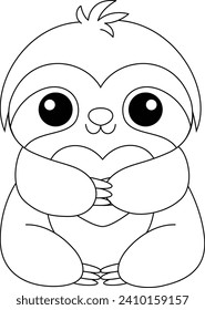 Cute sloth with heart illustration coloring page