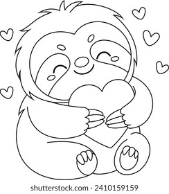 Cute sloth with heart illustration coloring page