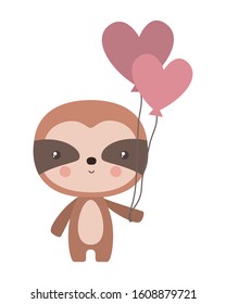 Cute sloth with hearts balloons design, Animal zoo life nature character childhood and adorable theme Vector illustration