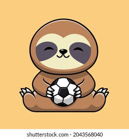 Cute Sloth Holding Soccer Ball Cartoon Vector Icon Illustration. Animal Sport Icon Concept Isolated Premium Vector. Flat Cartoon Style