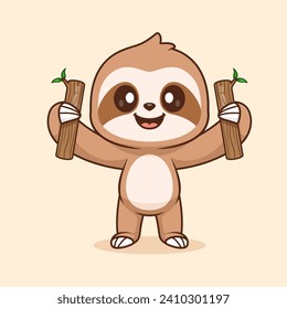 Cute Sloth Holding Wood Branch Tree Cartoon Vector Icon
Illustration. Animal Nature Icon Concept Isolated Premium
Vector. Flat Cartoon Style