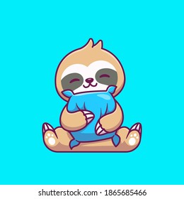 Cute Sloth Hug Pillow Cartoon Vector Icon Illustration. Animal Nature Icon Concept Isolated Premium Vector. Flat Cartoon Style