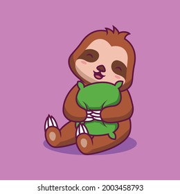 Cute sloth hug pillow cartoon illustration The Concept of Isolated Technology. Flat Cartoon Style Suitable for Landing Web Pages, Banners, Flyers, Stickers, Cards